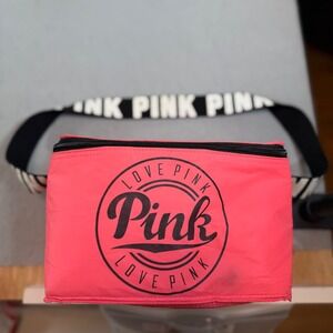 PINK Victoria's Secret Insulated Lunch Bag Cooler Neon Pink Logo‎ Strap